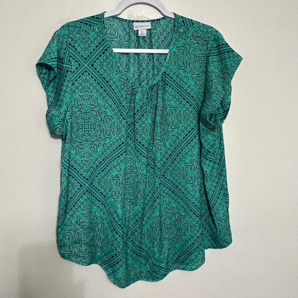 Liz Claiborne Teal Geometric Print Blouse XL